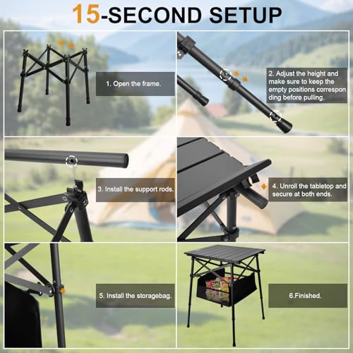 Folding Camping Table - Small Outdoor Table with Storage Bag - Adjustable Height 17.7'' & 24'', Portable Lightweight Aluminum Foldable Side Table for Picnic, BBQ, Beach & Tailgating(Large) - size: Large