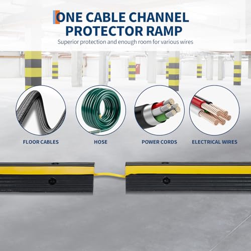 Cable Protector Ramp, 4 Pack of 1-Channel Rubber Hose Ramp, Heavy Duty 18000Lbs Load Capacity Cable Wire Cord Cover Bumps, Driveway Hose Protector for Driveway & Outdoor/Wire/Hose/Pipe Hider