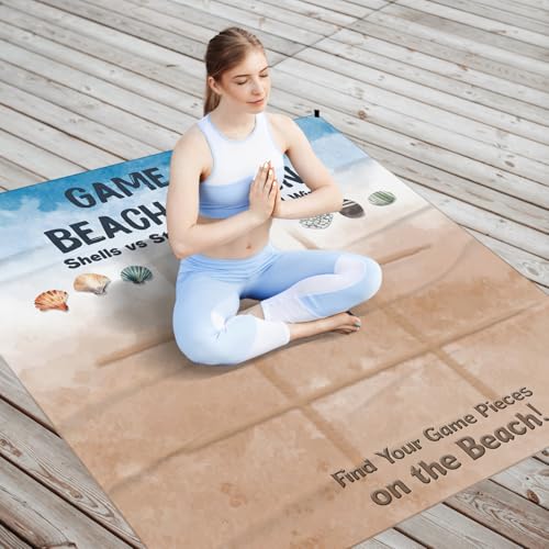 Funny Beach Game Pocket Picnic Blankets, Seashell Coastal Outdoor Beach Camping Blanket Waterproof Sandproof Gifts for Kids Boys, Sea Mini RV Picnic Mat for Camper Campsite Travel 55x60in - color: Game