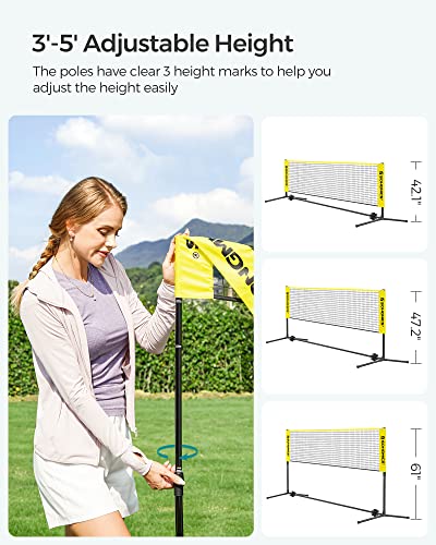 SONGMICS Badminton Net, Height Adjustable Volleyball Net, Pickleball Net for Junior Tennis, Kids, Indoor Outdoor Court, Foldable Nylon Net with Poles 10ft/13ft/16.5ft Wide - color: Yellow, size: 13FT