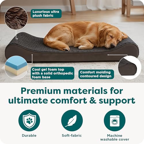 Furhaven Cooling Gel Dog Bed for Large Dogs w/ Removable Washable Cover, For Dogs Up to 150 lbs - Ultra Plush Faux Fur & Suede Luxe Lounger Contour Mattress - Gray, Jumbo Plus/XXL - color: Ultra Plush (Gray), size: Jumbo Plus
