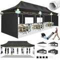 HOTEEL 10x30 Heavy Duty Pop Up Canopy Tent with 5 Sidewalls&Wheeled Bag, Commercial Event Party Tent Wedding Instant Canopy Waterproof, Upgraded Thicked Hexagonal Legs, UV 50+, Black - color: Black, size: 10x30FT (+5 Walls)