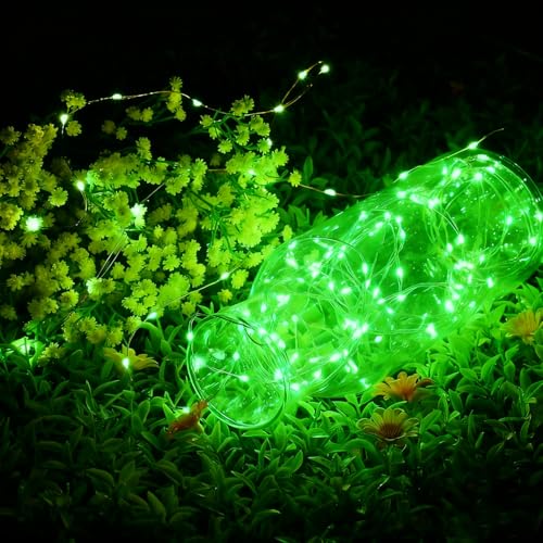YEGUO 4 Pack Green Solar Fairy Lights, Each 33ft 100 LED Christmas Lights Outdoor Waterproof, 8 Modes Sliver Wire Solar String Lights - color: Green