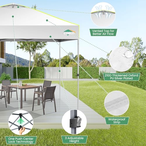 COBIZI 10x10 Pop Up Canopy Tent Without Removable Sidewalls, One Push Party Tent Outdoor Waterproof Event Canopy with Air Vent for Parties Commercial Wedding, 3 Height, Carry Bag, Sandbag, White - color: White, size: 10x10FT