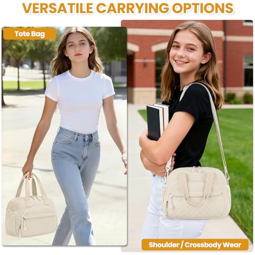 ELONGRIVER Corduroy Insulated Lunch Bag for Women Teen Girls, Portable Adult Lunch Box, Reusable Tote Cooler Bags, Lightweight Womens Lunch Bags with Front Pockets for Work School Picnic Travel, Beige - color: Beige
