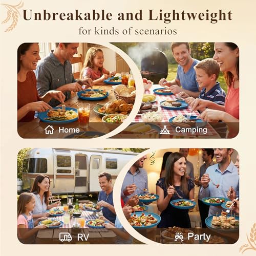 Deep Dinner Plates 11 Inch, Plastic Plates Reusable, Unbreakable Wheat Straw Plates Set of 8, Microwave and Dishwasher Safe Big Plate for Steak, Chicken, Casserole - Blue - color: Blue, size: 11 Inch