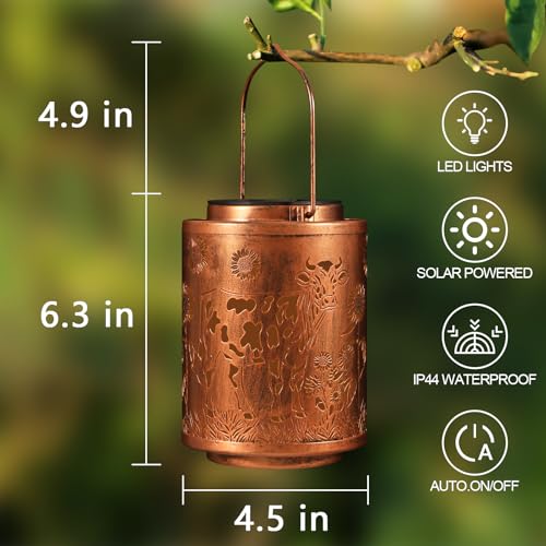 Solar Lanterns Garden Decor Birthday Gifts for Women Mon Grandma Metal Hanging Solar Lights Waterproof Outdoor Decoration for Outside LED Lanterns for Yard Patio Lawn (Cow) - style: Cow