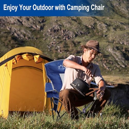 Outdoor Folding Camping Chair with Cup Holder, Storage Bag, Large Anti-Sink Feet, 400lbs Capacity, Breathable Mesh Portable Chair for Camping, Beach, Fishing, Sports, Blue - color: Blue, size: 1 Pack