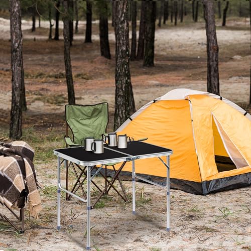 Outvita 3ft Portable Folding Camping Table, Outdoor Waterproof Adjustable Height Table, Aluminum Lightweight Suitcase Foldable Table for Picnic BBQ Beach Dining - color: Black, size: 35*24*28
