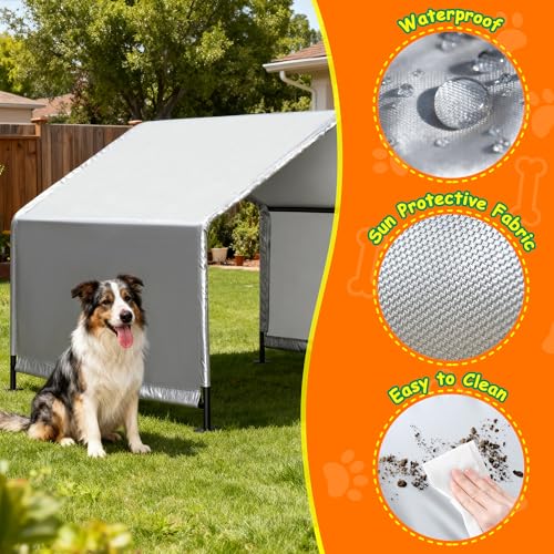 4'x 4'x 3.3' Dog Shade Shelter, Outdoor Dog Tent Dog House Canopy Waterproof, Sun Protection with Ground Stakes for Pet Medium Large Dogs, Cats, Pigs, Chicken, Goose (4‘’)