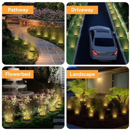 ELUTENG Solar Ground Lights 8 Pack IP68 Waterproof Solar Pathway Lights 8 LED Garden Lights Anti-Rust Outdoor Landscape Lighting for Lawn, Yard, Deck, Driveway, Walkway (Warm Light)
