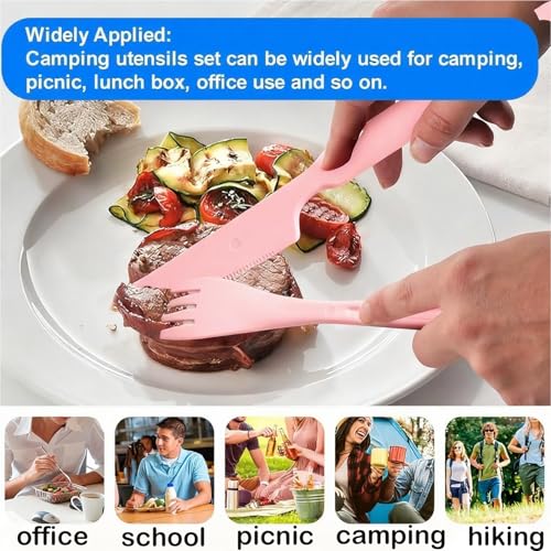 Travel Utensils Set - Reusable 5 Sets Wheat Straw Plastic Cutlery with Case, Portable Forks Spoons and Knives Set, Eco-Friendly BPA Free for Daily Use (5 Pink) - color: 5 Pink