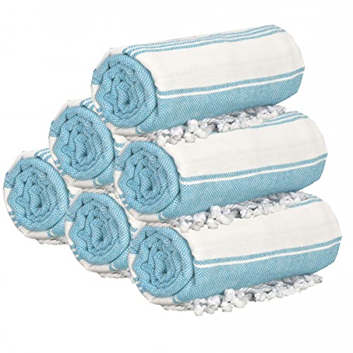 GLAMBURG Peshtemal Turkish Towel Cotton Oversized Beach Towels 36x71 Set of 6 for Adults, Soft Durable Absorbent Extra Large Bath Sheet Hammam - Aqua Blue - color: Aqua, size: 6 Pack