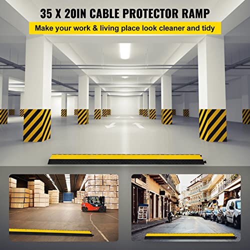 VEVOR 5 Channel Cable Protectors Extreme Rubber Cable Ramps Heavy Duty Protective Cable Wire Cord Ramp Driveway Rubber Traffic Speed Bumps Cable Protector (5-Channel, 1Pack-18000Lb) - size: 1PC-5 Channel