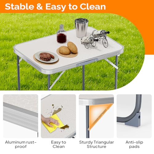 VINGLI 2.3FT Small Camping Table，Portable Camping Table with Carrying Handle, Picnic Table Foldable Table Essentials for Indoor Outdoor - color: White, size: 2.3ft