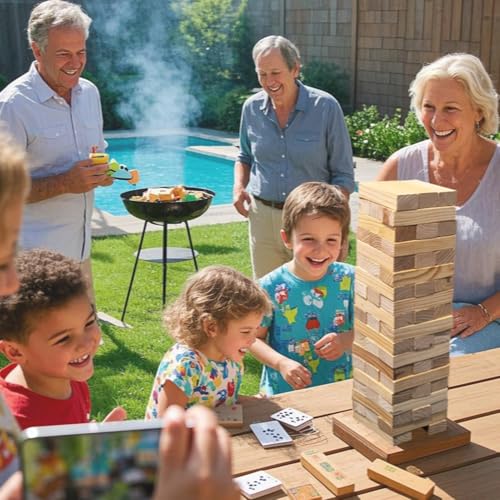 Giant Tumble Tower Game, Outdoor Games for Kids and Adults, Wood Blocks Tower Yard Game (Large-1.87FT)