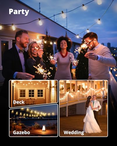VIPAR Outdoor String Lights 25FT LED Patio Lights IPX5 Waterproof with 10+1 ST38 Shatterproof Edison Bulbs, 2700K Connectable Outside Hanging Light for Porch, Garden, Backyard, Deck, Balcony, Decor - size: 25FT