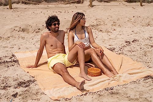 Extra Large Turkish Beach Towel Style – 100% Cotton, Sand-Free Comfort | Oversized Beach Towel – Sandproof Beach Blanket – Big Beach Mat - Outdoor Picnic Blanket (Mustard, 83x94 in) - color: Mustard