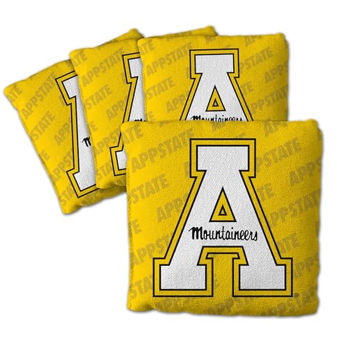 YouTheFan Officially-Licensed NCAA Set of 4 Cornhole Bags - All Weather Regulation 6” x 6” Size - 16oz Weight - Designed in USA - color: Appalachian State Mountaineers - Yellow