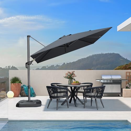 PURPLE LEAF 9 Feet Patio Umbrella Outdoor Cantilever Square Umbrella Aluminum Offset Umbrella with 360-degree Rotation for Garden Deck Pool Patio, Grey - color: Grey, size: 9' X 9', style: Standard