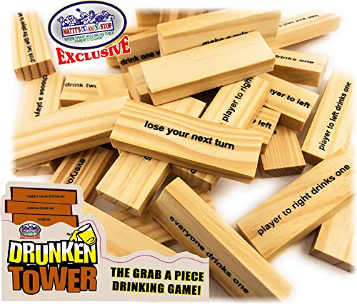 Homeware Deluxe Drunken' Tower The Grab A Piece Adult Party Game with Exclusive Matty's Toy Stop Storage Bag - Adult Party Game