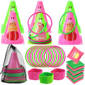 4 in 1 Easter Outdoor Games for Kids and Family, Easter Party Game with Ring Toss, Plastic Cones, Bean Bags, 3-Legged Race Bands, Carnival Spring Games Activities Combo Set for Adult Yard Classroom - color: Easter Green - Sticker