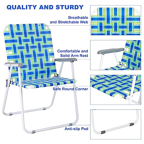 VINGLI Oversize Patio Lawn Webbed Folding Chairs Set of 2, Outdoor Beach Chair Portable Dining Chair for Outdoor Yard, Garden (Blue, Oversized) - color: Blue, size: Oversized