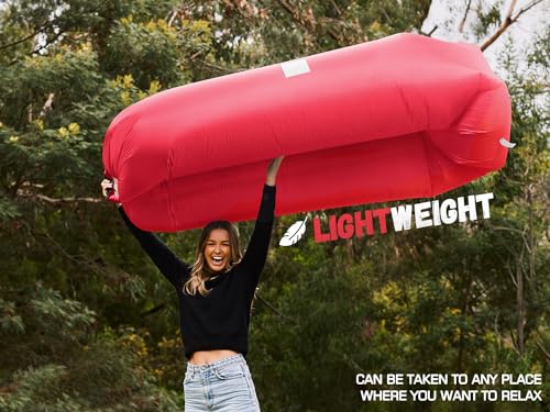 WEKAPO Inflatable Couch Air Lounger Chair - Camping & Beach Accessories, Portable Blow up Sofa for Hiking, Lawn, Indoor/Outdoor Movies & Music Festivals. Lightweight and Easy to Set Up Air Hammock - color: Red