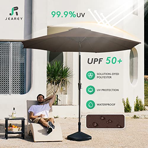 JEAREY 9FT Outdoor Patio Umbrella Outdoor Table Umbrella with Push Button Tilt and Crank, Market Umbrella 8 Sturdy Ribs UV Protection Waterproof for Garden, Deck, Backyard, Pool (Brown) - color: Brown
