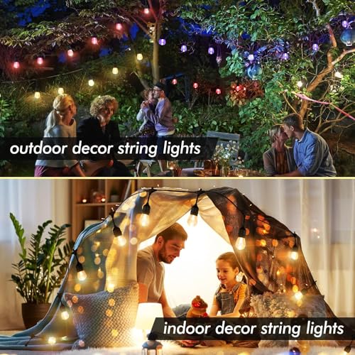 Auroraworld 96FT RGB Outdoor String Lights, Dimmable Color Changing Waterproof LED Patio Lights with Remote, 30 Shatterproof Bulbs for Garden Yard Party Decor - size: S14 96 Ft Rgb