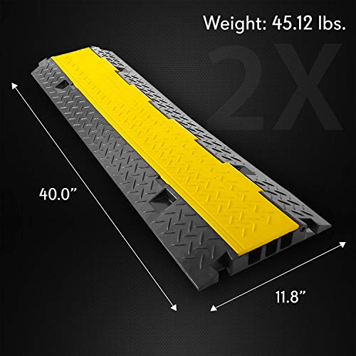 Pyle Ramp-3 Channel Rubber Floor Cord Concealer-Heavy Duty Cable Protector Wire/Hose/Pipe Hider Driveway Protective Covering Armor PCBLCO105X2 (Pair), One Size, Black and Yellow - style: 2 Pack