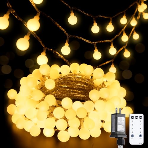 JMEXSUSS 100 LED Connectable Globe String Lights Indoor Bedroom, 33ft Warm White Christmas Lights Plug in with Remote, 8 Modes Hanging Fairy Light Outdoor for Room Classroom Party Spring Home Decor - color: Warm White, size: 100 LED Plug
