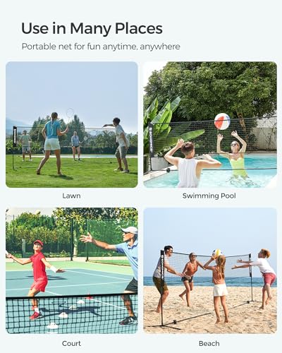 SONGMICS Badminton Net, Height Adjustable Volleyball Net, Pickleball Net for Junior Tennis, Kids, Indoor Outdoor Court, Foldable Nylon Net with Poles 10ft/13ft/16.5ft Wide - color: Black, size: 16.5FT