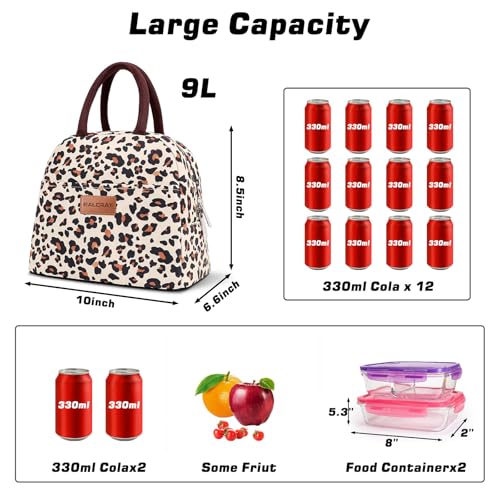 BALORAY Lunch Bag for Women Men Insulated Lunch Box for Adult Reusable Lunch Tote Bag for Work, Picnic or Travel (Beige with leopard) - color: Beige with leopard, size: M