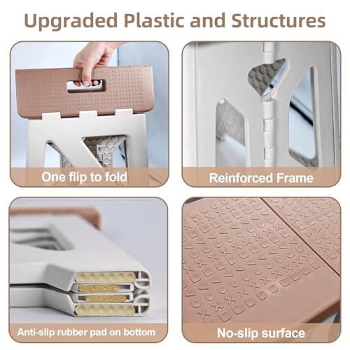 neotidy Foldable Step Stool (1 Pack), 12.9” Tall up to 300 lb Sturdy Plastic Folding Step Stool for Adults Kitchen Bathroom, Portable Small Stool Travel Foot Stool Brown - color: Brown