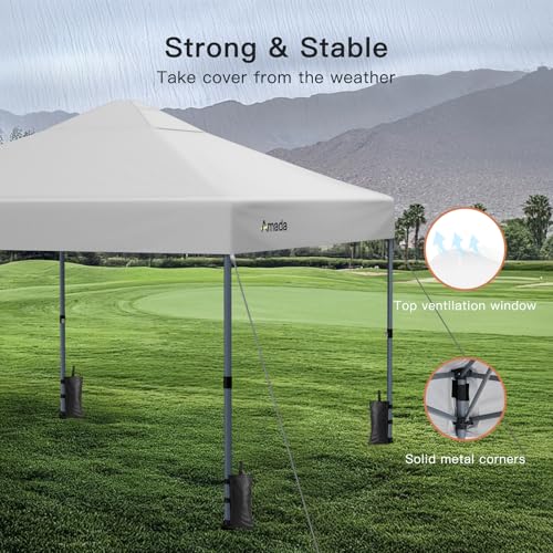Amada 12x12 Pop Up Canopy Tent, 1-Button Push Easy-up Outdoor Canopy Beach Tent with 3-Height Adjustable Waterproof Shade Shelter, Wheeled STO-N-Go Bag 8 Stakes, 4 SandBags (12x12ft, White) - color: White, size: 12x12ft