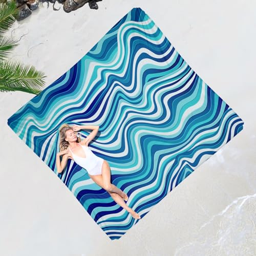 Beach Blanket Waterproof Sandproof 1-7 Adult Oversized 78 '' × 81 '' Lightweight Durable Compact Sand Free Extra Large Beach Mat for Travel Camping Hiking Picnic - color: Wave2, size: 78“x81”