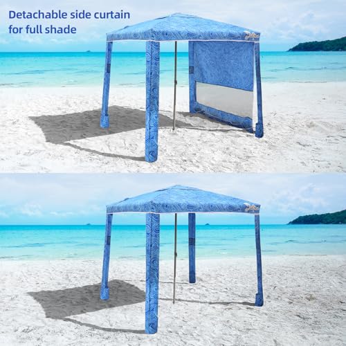 Jihfmo Beach Cabana, 6.2'×6.2' Beach Canopy with Side Wall, UPF 50+ UV Protection Easy Setup Tent Sun Shelter with Sand Pockets for Whole Family(Surging Waves) - color: Surging Waves