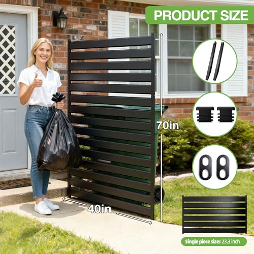 Air Conditioner Fence & Patio Privacy Screen – 40" W x 70" H Metal Privacy Fence Panel | Outdoor Privacy Panels for AC Units, Trash Cans & Pools | No-Dig Fencing for Patio Privacy & Gardens (Black) - color: Black