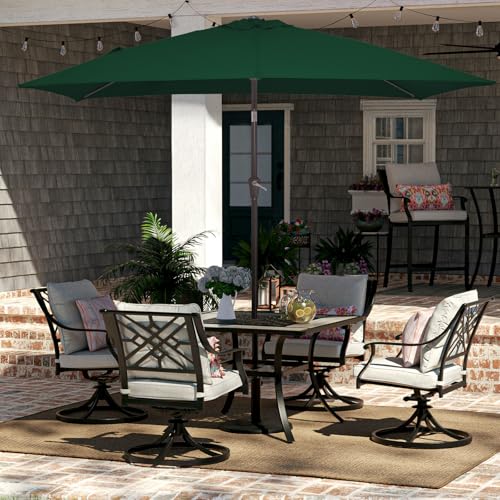 JEAREY 6.5x10 ft Rectangular Patio Umbrellas Rectangle Outdoor Umbrella with Push Button Tilt and Crank, Market Table Umbrella 6 Sturdy Ribs UV Protection for Poolside Garden Backyard Deck, Dark Green - color: Dark Green, size: 6.5x10ft