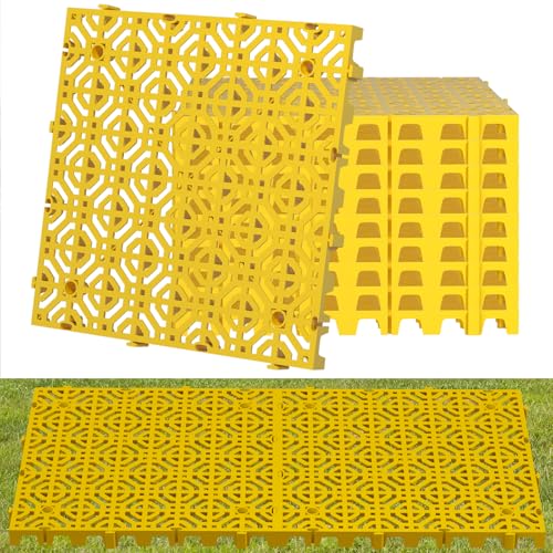 10 Pcs 15.7" x 15.7" Heavy Duty Ground Protection Mats, Interlocking Non-Slip Floor Mat, Heavyweight Gravel Grid Drive on Lawn, 6613 lb Load Permeable Paver for Parking, Outdoor Event Flooring, Yellow - color: Yellow