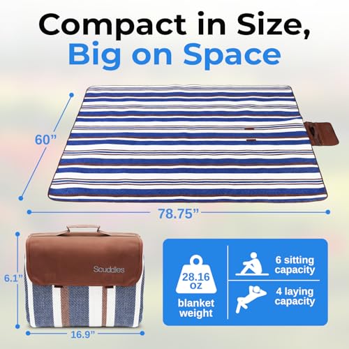 scuddles 60" x 80" Extra Large Outdoor Picnic Blanket – Waterproof, Foldable Travel Mat for Beach, Camping, Grass, Lawn, Park – Dual Layer, Sand-Free, Soft Throw Rug Fits 4 Adults, Summer Accessories - color: Dark Brown