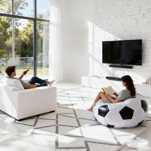 TOPINCN Inflatable Bean Bag Chair, Outdoor Blow up Chair Inflatable Lazy Sofa Soccer Design Inflatable Couch, PVC Football Sofa Portable Lounger for Living Room Bedroom Travel