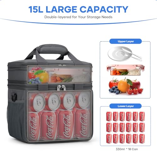 RealCool Lunch Bag, Insulated Lunch Box for Men Women, Double Deck Leakproof Soft Cooler Bag with Adjustable Strap, Reusable Lunchbox for Work, Travel, Camping (Grey) - color: Gray