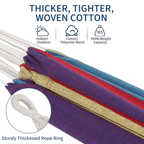 GarveeHome Double Hammock with Stand - Heavy Duty 450lbs Capacity, Portable Cotton Hammock for 2 Adults, Indoor & Outdoor Use with Travel Bag, Quick Assembly, Tropical Stripe Pattern - color: Tropical
