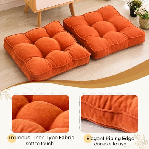 1 MIDDLE ONE Floor Pillow Set of 2, Memory Foam Floor Cushions for Adults, Large Meditation Pillow for Sitting, 22 x 22 Inches (Square | Orange) - color: Square | Orange