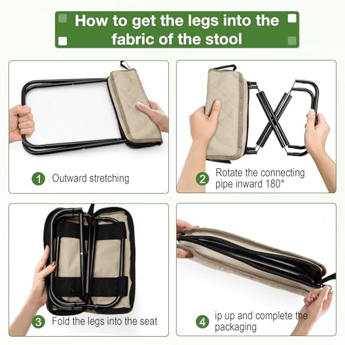 Foldable Backpack Stool 2 Pack, Portable Collapsible Camping Stool, Pocket Chair & Supports 265Lbs, Ultralight for Hiking, Outdoor, Fishing, Camping, Festivals (Black+Beige)