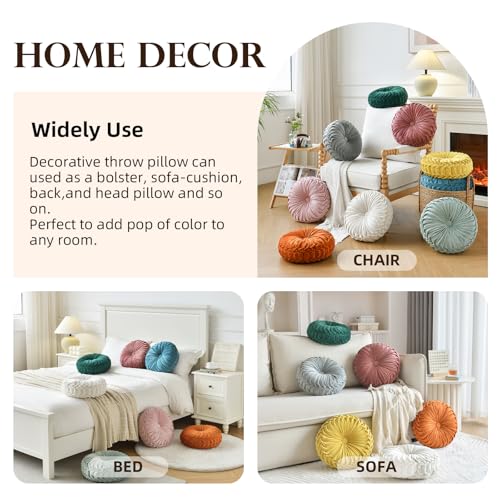 Teieas 2 Pcs Round Throw Pillows Decorative Pumpkin Velvet Boho Pleated Bed Pillows Back Support for Couch Chair Dorm Car 14.96'' (Apricot) - color: Apricot
