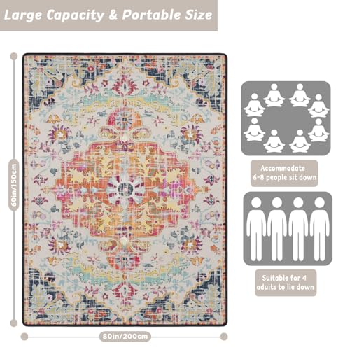 Picnic Blankets Waterproof Large, 80"x 60" Outdoor Beach Blanket Sandproof Foldable Lightweight Portable 3-Layer Camping Mat for Parks,Hiking,Travel,Music Festival,Concerts(Retro Boho) - color: Light Pink Boho, size: 5' x 6'8" (Rectangular)