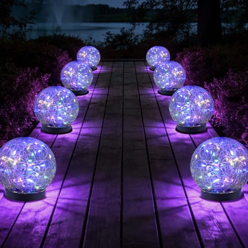 JKIMK Solar Globe Lights Outdoor Waterproof-Solar Balls Garden-Cracked Glass Ball Solar Lights Outdoor-Solar Orbs Outside-Outdoor Decorations Patio & Yard Lawn Backyard Decor - color: Multicolor, size: 8 Globes